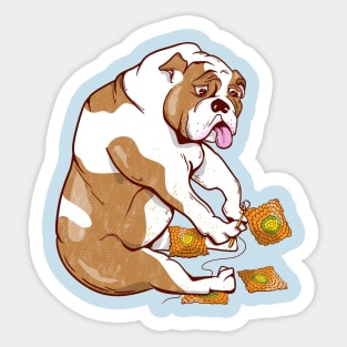 English bulldog crocheting Sticker